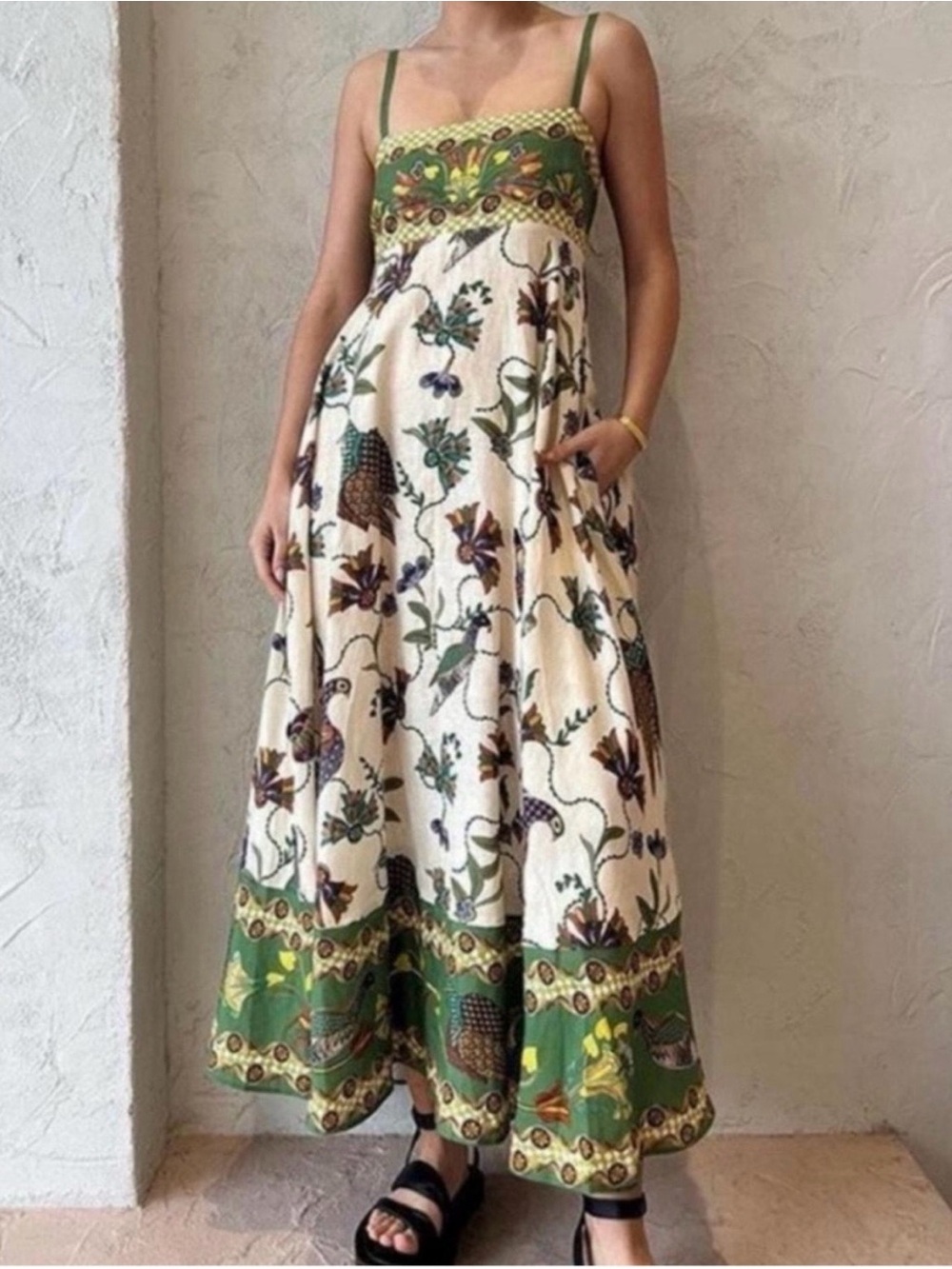 Stunning 🥀 Caroline Constas Tropical Floral Linen Blend Maxi Dress - Picture 3 of 7